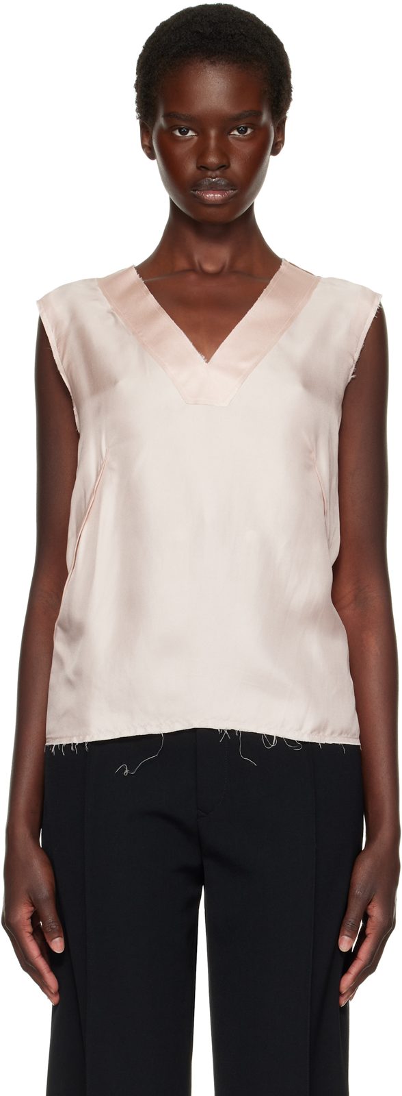Pink Silk V-Neck Top 262168F107001