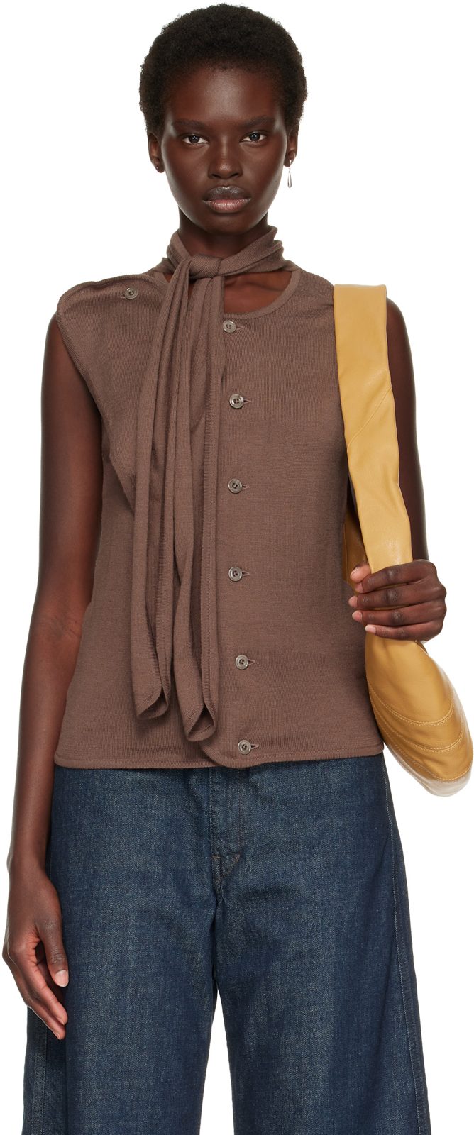 Brown Asymmetrical Cardigan 262646F068003
