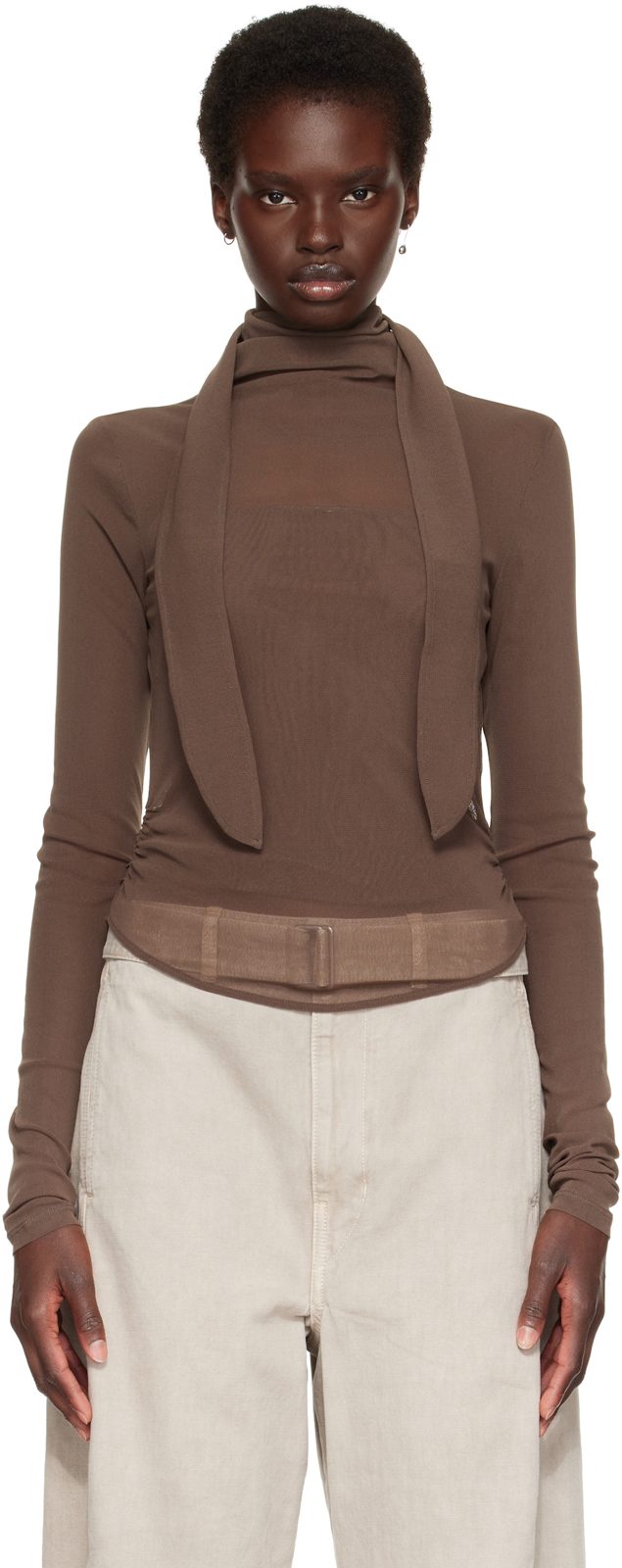 Brown Ballerina Scarf Blouse 262646F107001