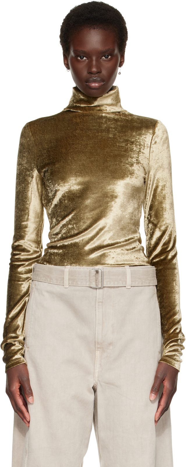 Khaki Fitted Stand Collar Turtleneck 262646F099006
