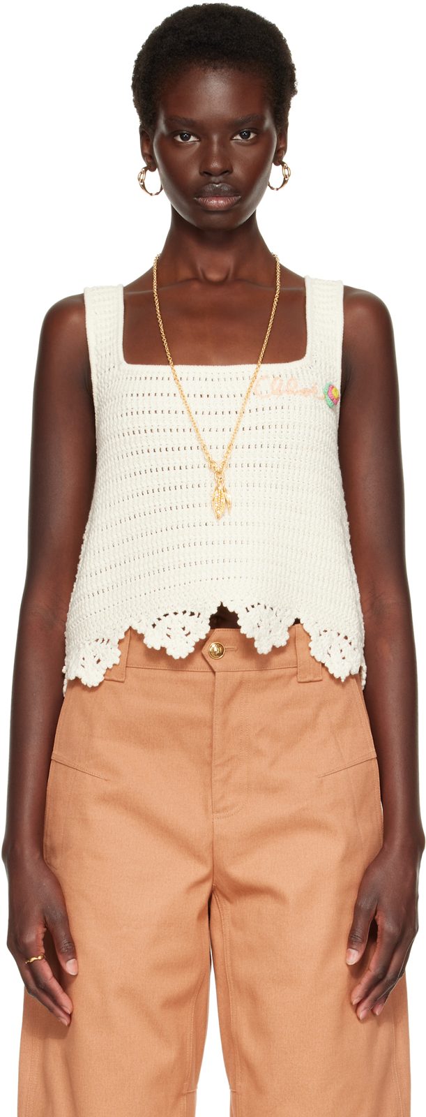 Chloe [오프화이트] Crochet Sleeveless Cropped Tank Top 262338F111000