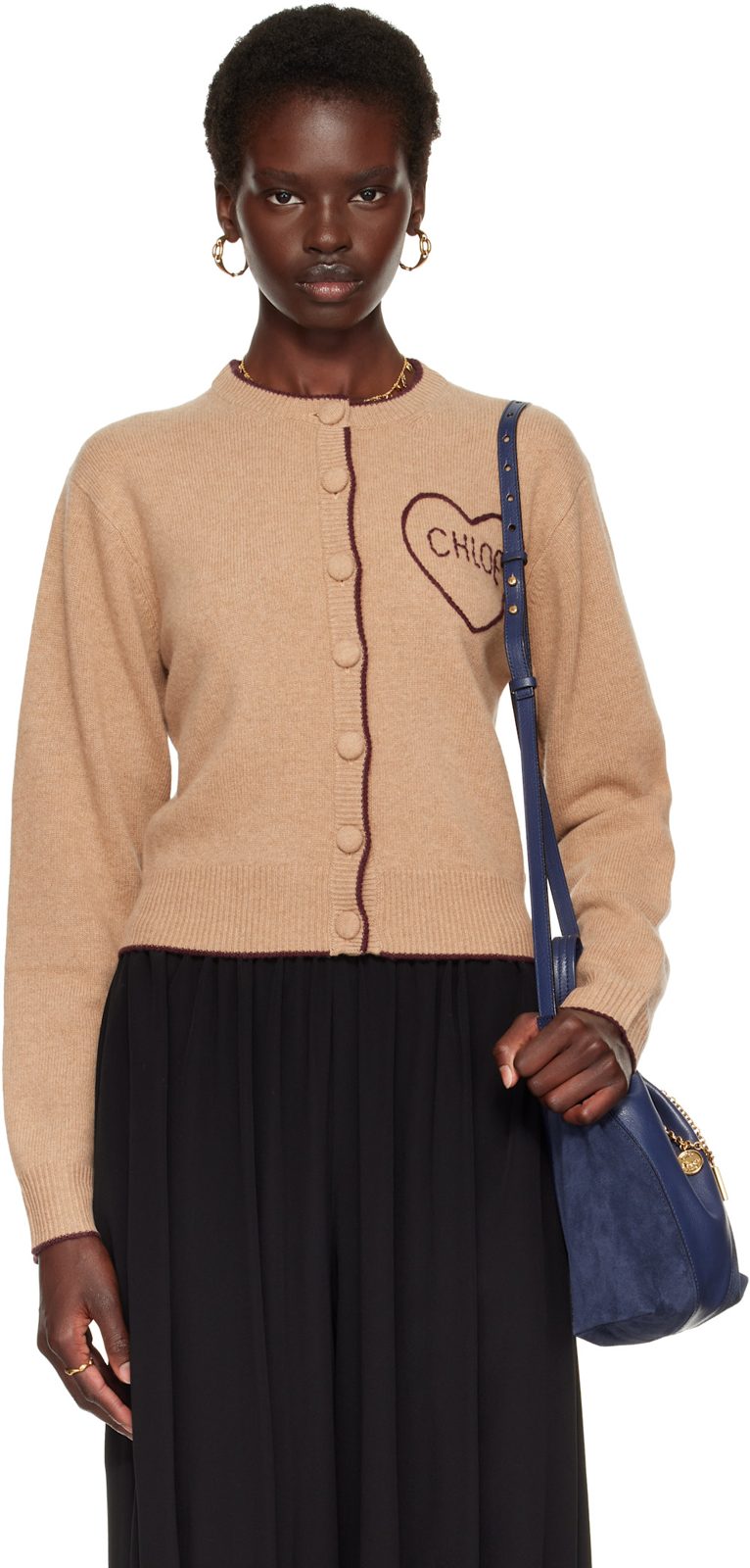 Chloe Beige Fitted Logo Cardigan 262338F095000