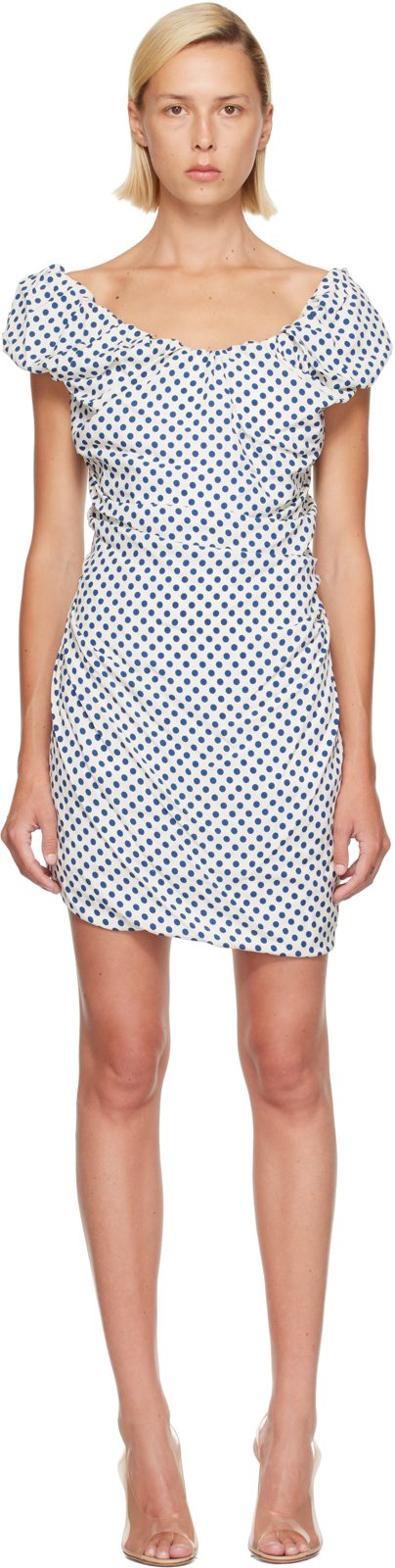 White & Blue Twisted Ginnie Minidress 262314F054016