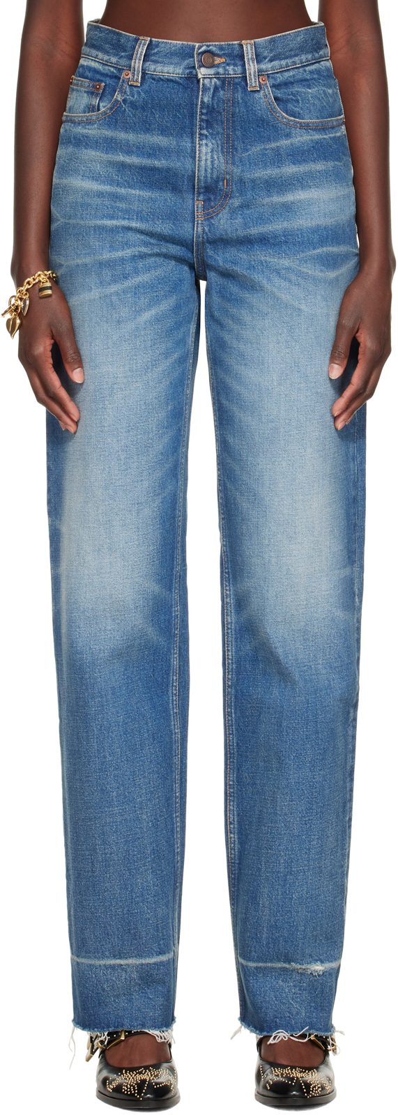 Chloe Blue Distressed Cuff Jeans 262338F069002