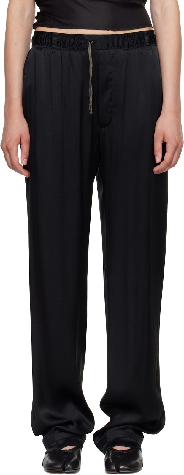 Black Satin Drawstring Trousers 262168F087001