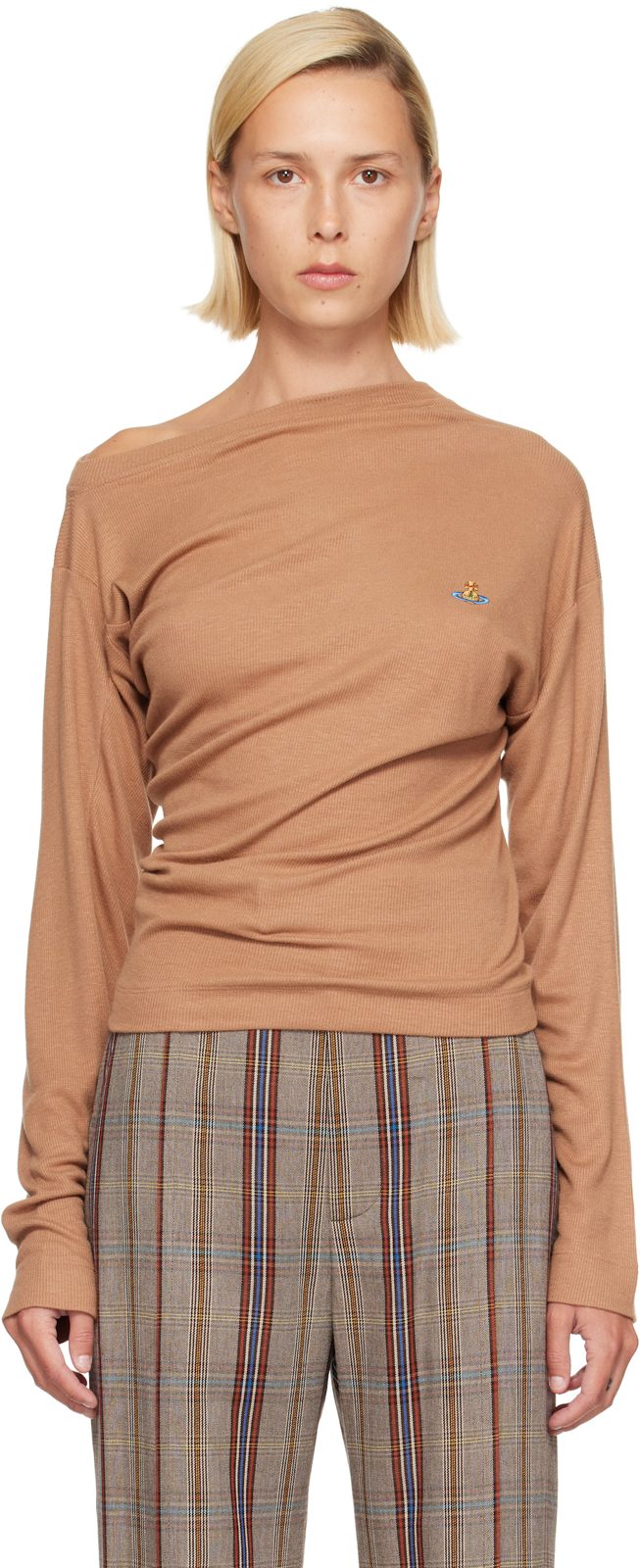 Beige Long Sleeve Hebo T-shirt 262314F110001