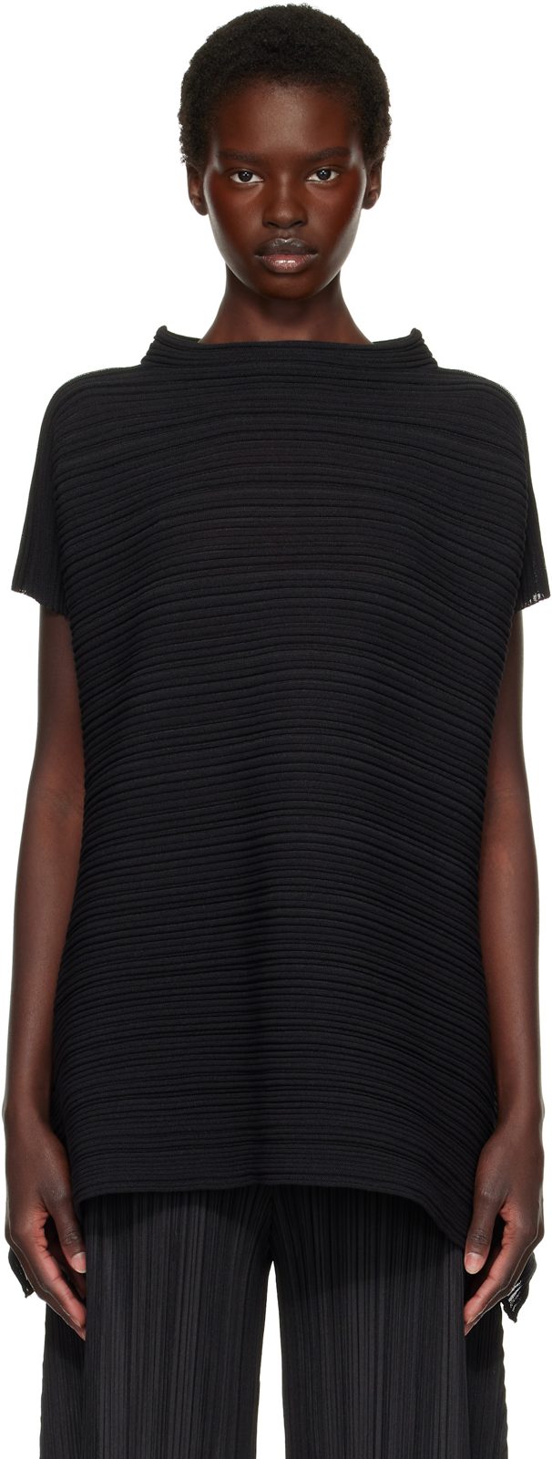 PLEATS PLEASE [이세이 미야케] Black Paper Bounce Knit Blouse 262941F110033