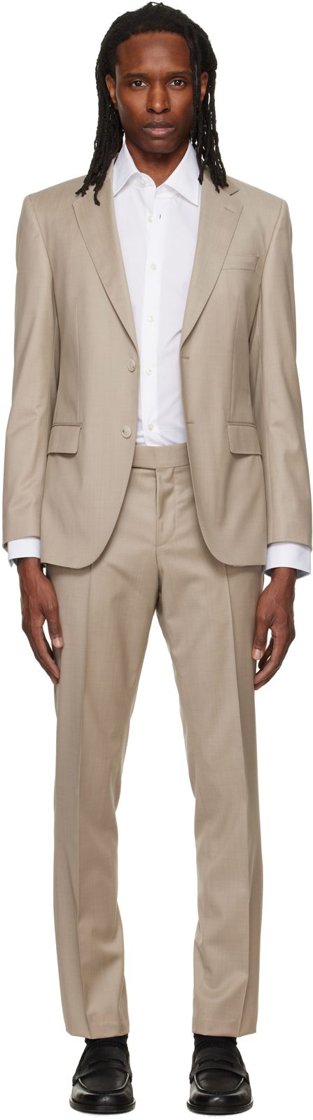 Beige Single-Breasted Suit 262085M196004