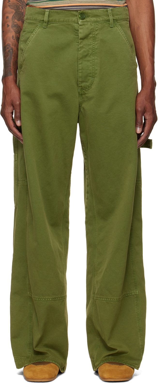 Marni Green Cotton Loose Workwear Trousers 262379M191000