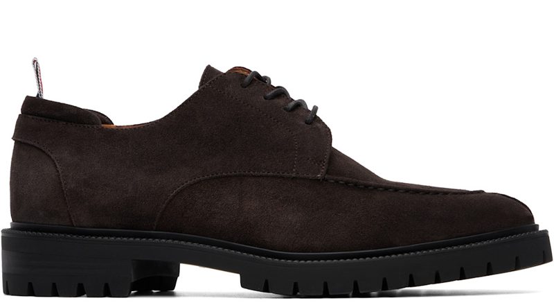 Brown Calf Suede Commando Sole Derbys 262381M225002