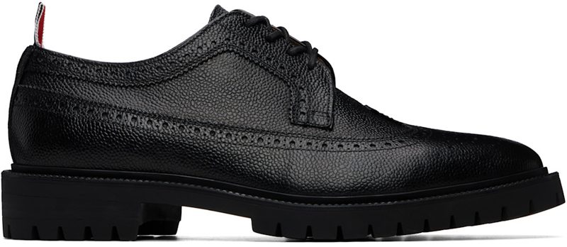 Black Pebble Grain Leather Longwing Brogues 262381M225001