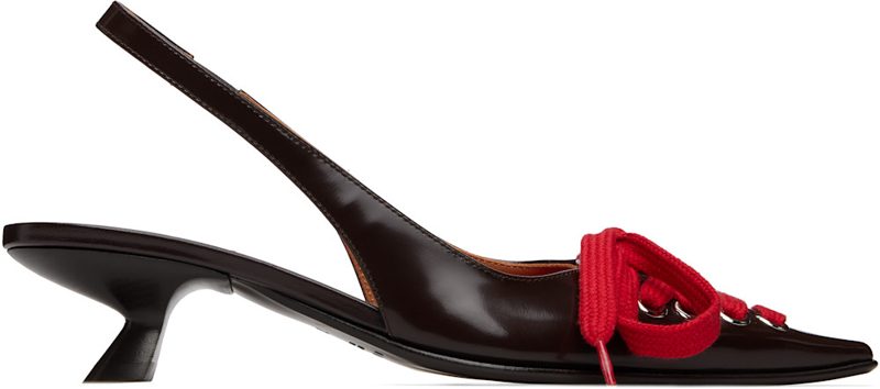 Marni Brown & Red Leather Lace-Up Slingback Heels 262379F122002