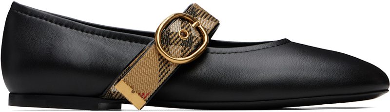 Black Check Strap Leather Robin Ballerina Flats 262376F118000