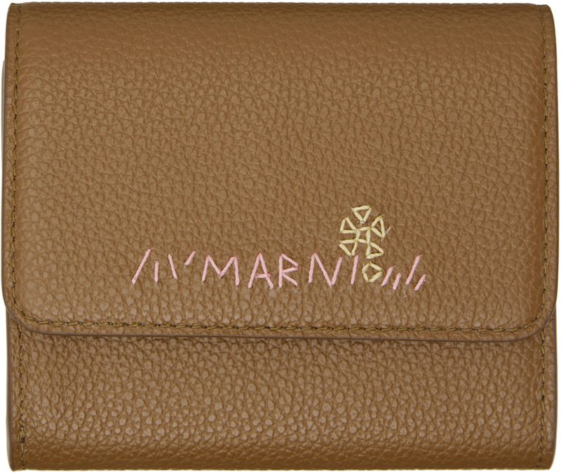 Khaki Marni Mending Leather Flap Card Holder 262379M163007