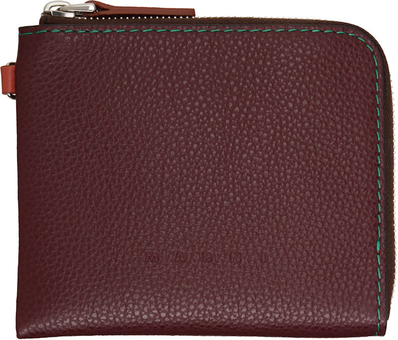 Marni Burgundy Contrast Stitching Leather Zip Wallet 262379M164015