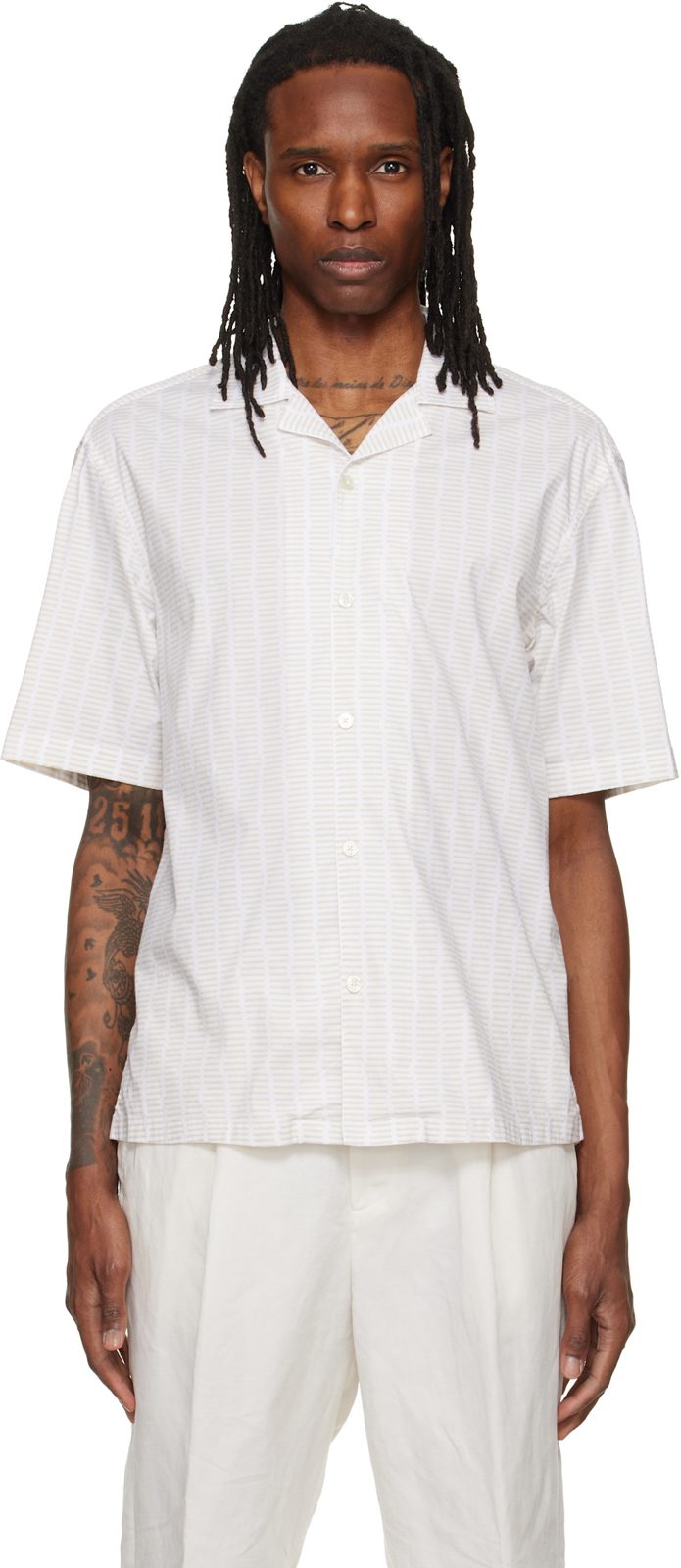 White & Beige Striped Shirt 262085M192009