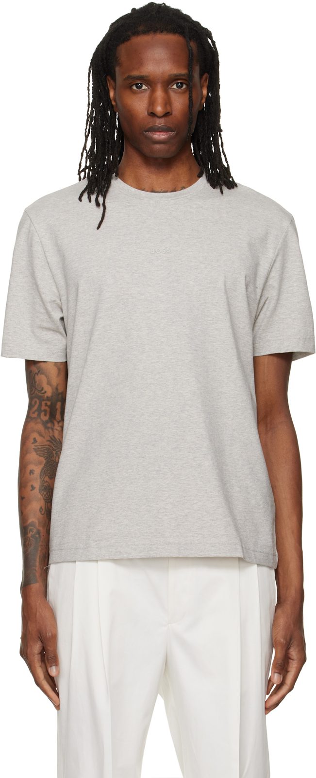 Gray Relaxed-Fit Layered Logo Print T-shirt 262085M213011