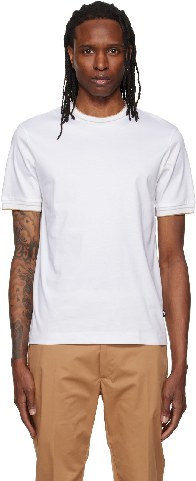 White Crew Neck Slim-Fit Cotton T-shirt 262085M213005