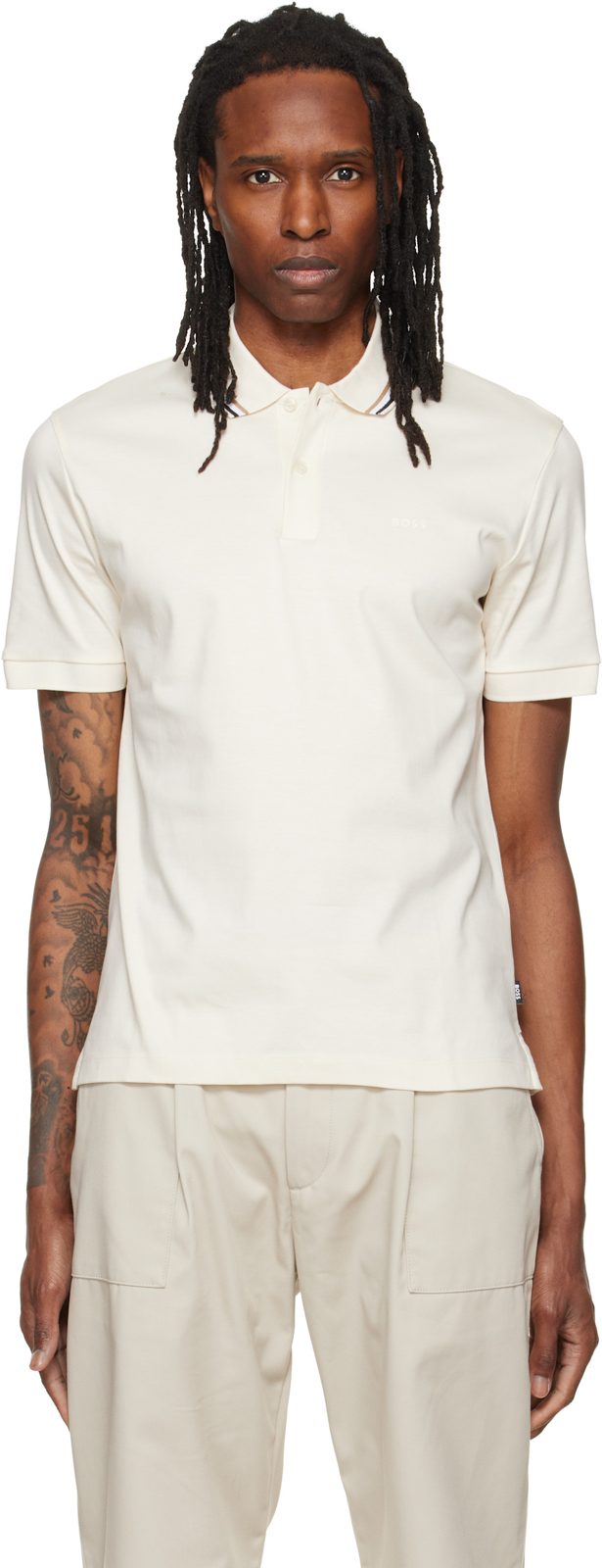 오프화이트 Striped Collar Slim-Fit Cotton Polo 262085M212006
