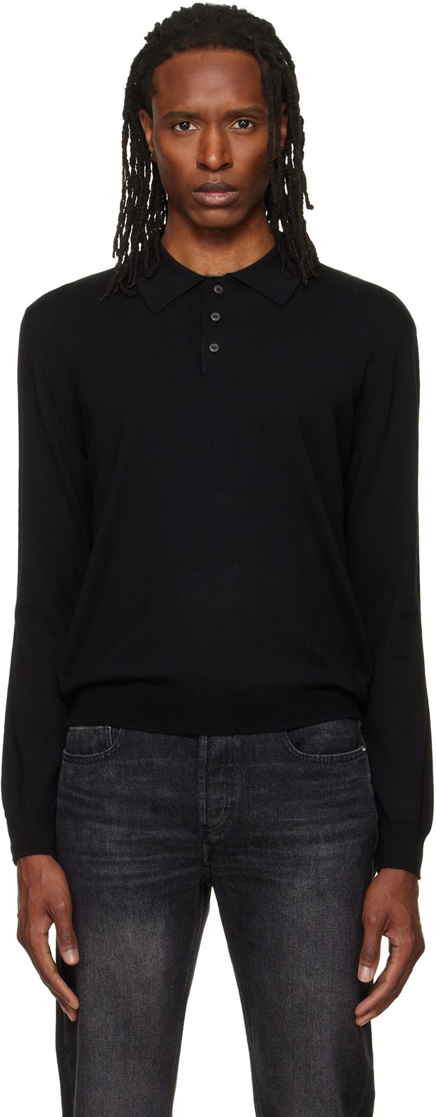 Black Wool Polo 262252M212008