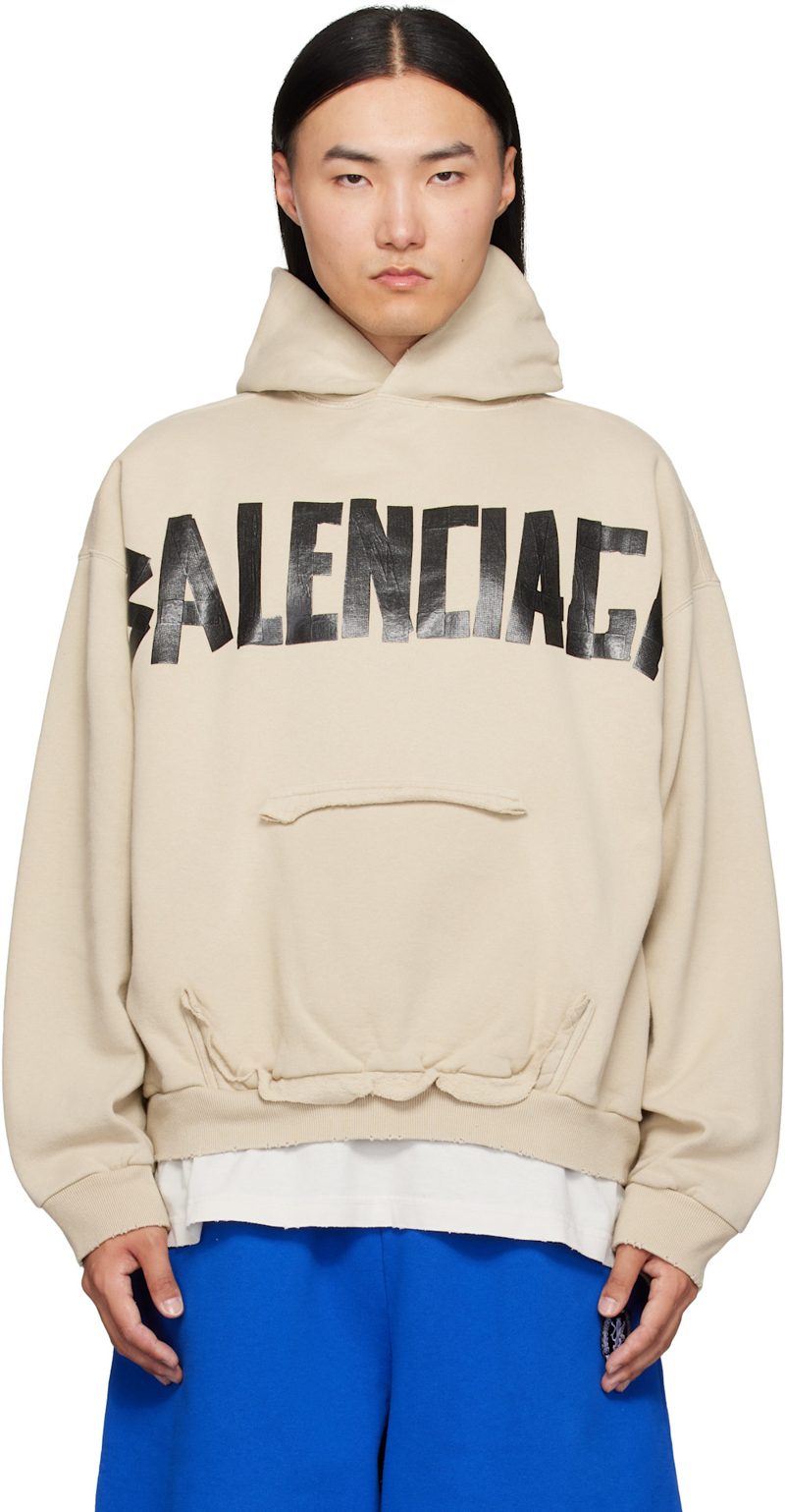 Beige Tape Hoodie 262342M202007