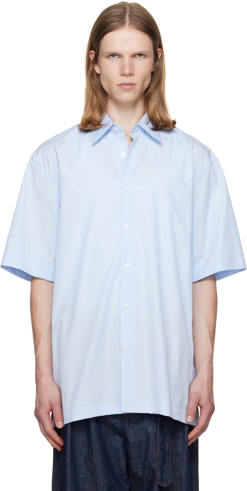 Blue Short Sleeve Cotton Shirt 262358M192008