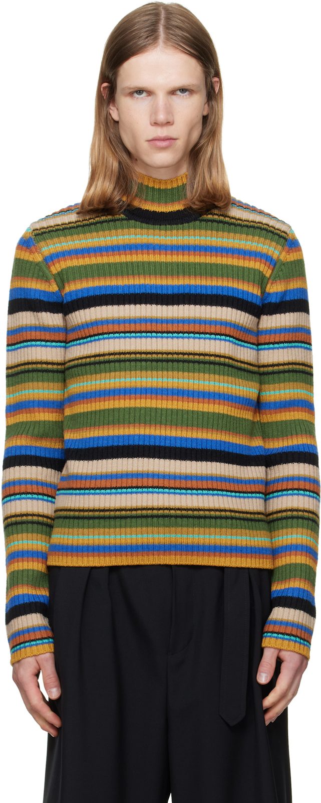 Multicolor Ribbed Wool Turtleneck 262358M205007