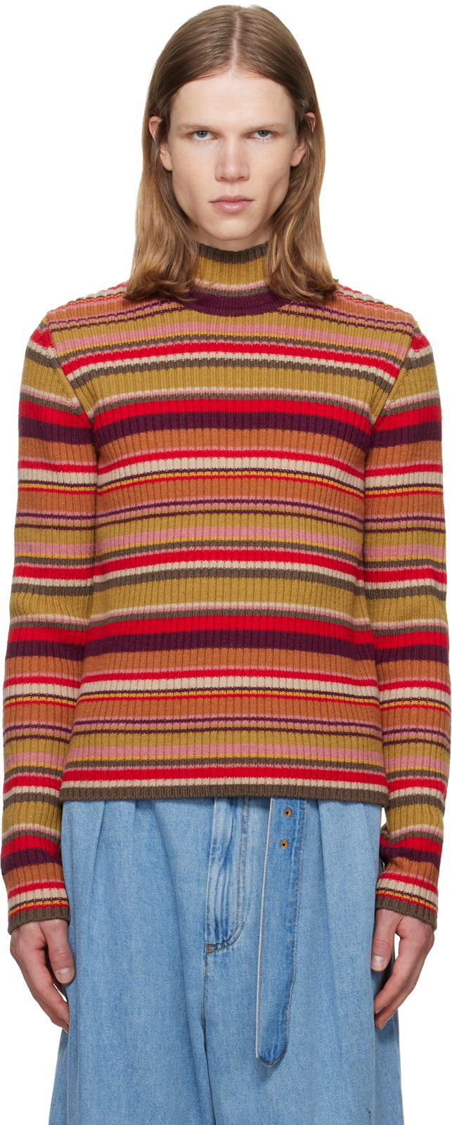 Multicolor Ribbed Wool Turtleneck 262358M205003