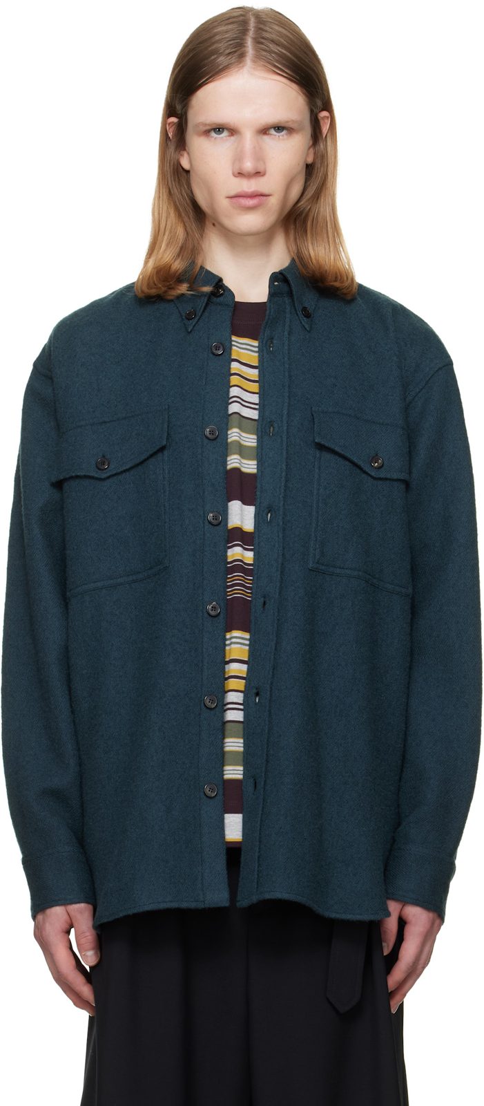 Green Wool Overshirt 262358M192037