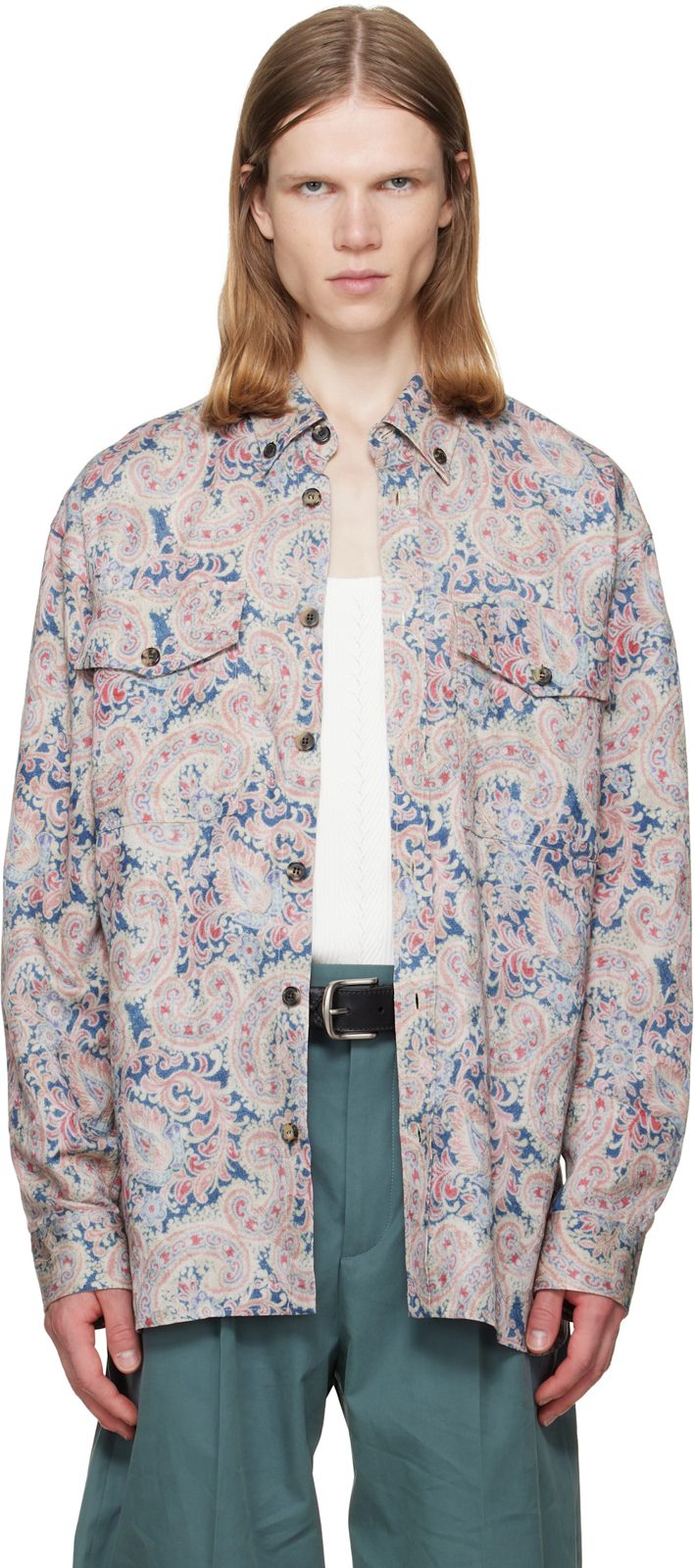 Pink Loose Jacquard Shirt 262358M192036