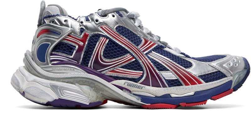 Silver & Navy Runner Sneakers 261342M237000