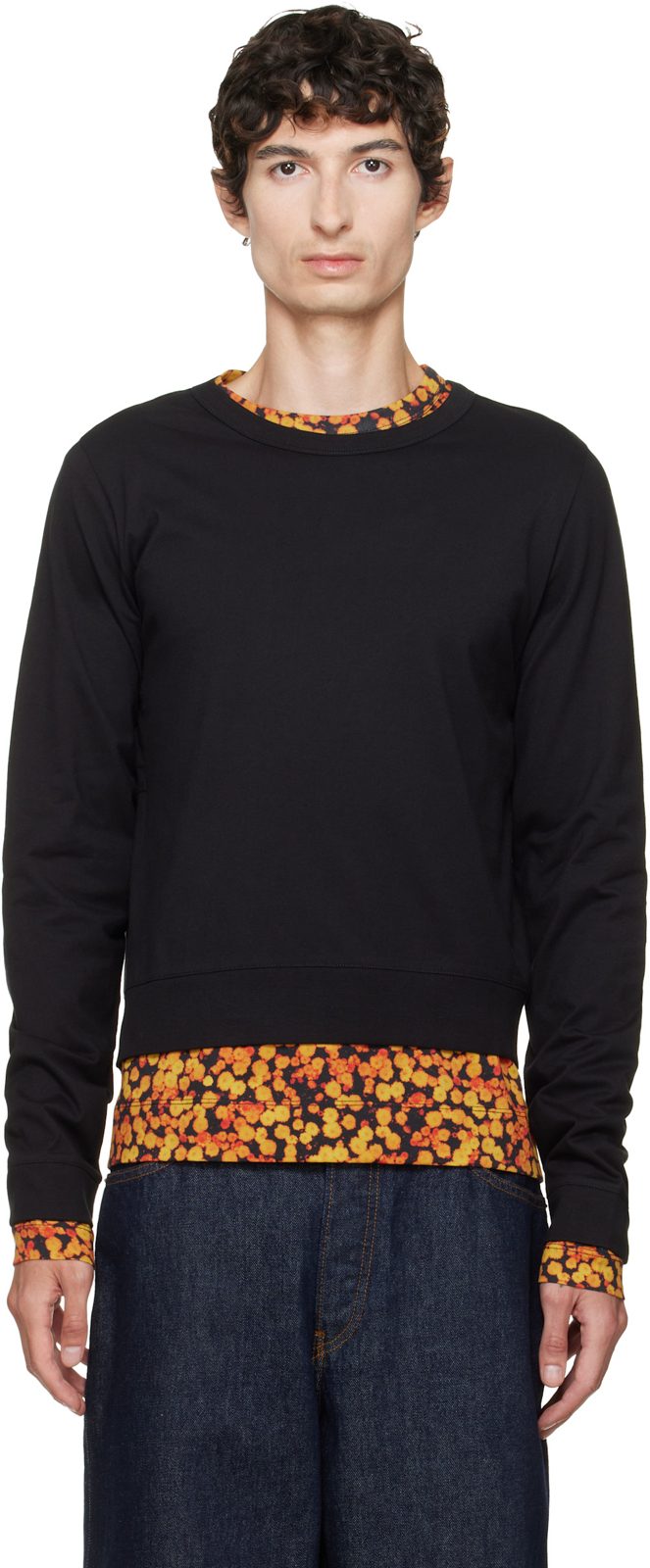Black & Orange Layered Cotton T-shirt 262358M213021
