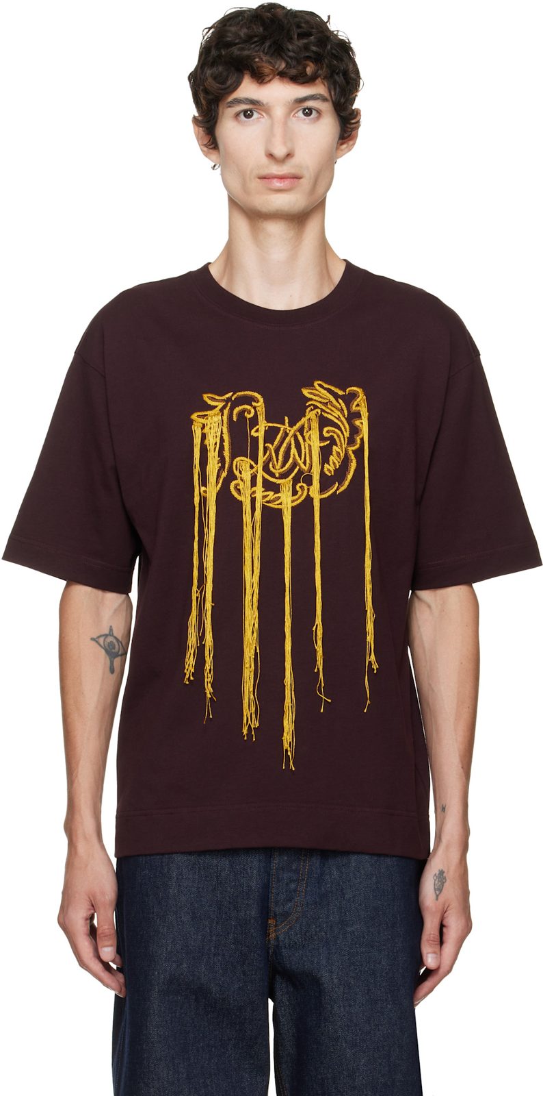 Burgundy Fringed T-shirt 262358M213012