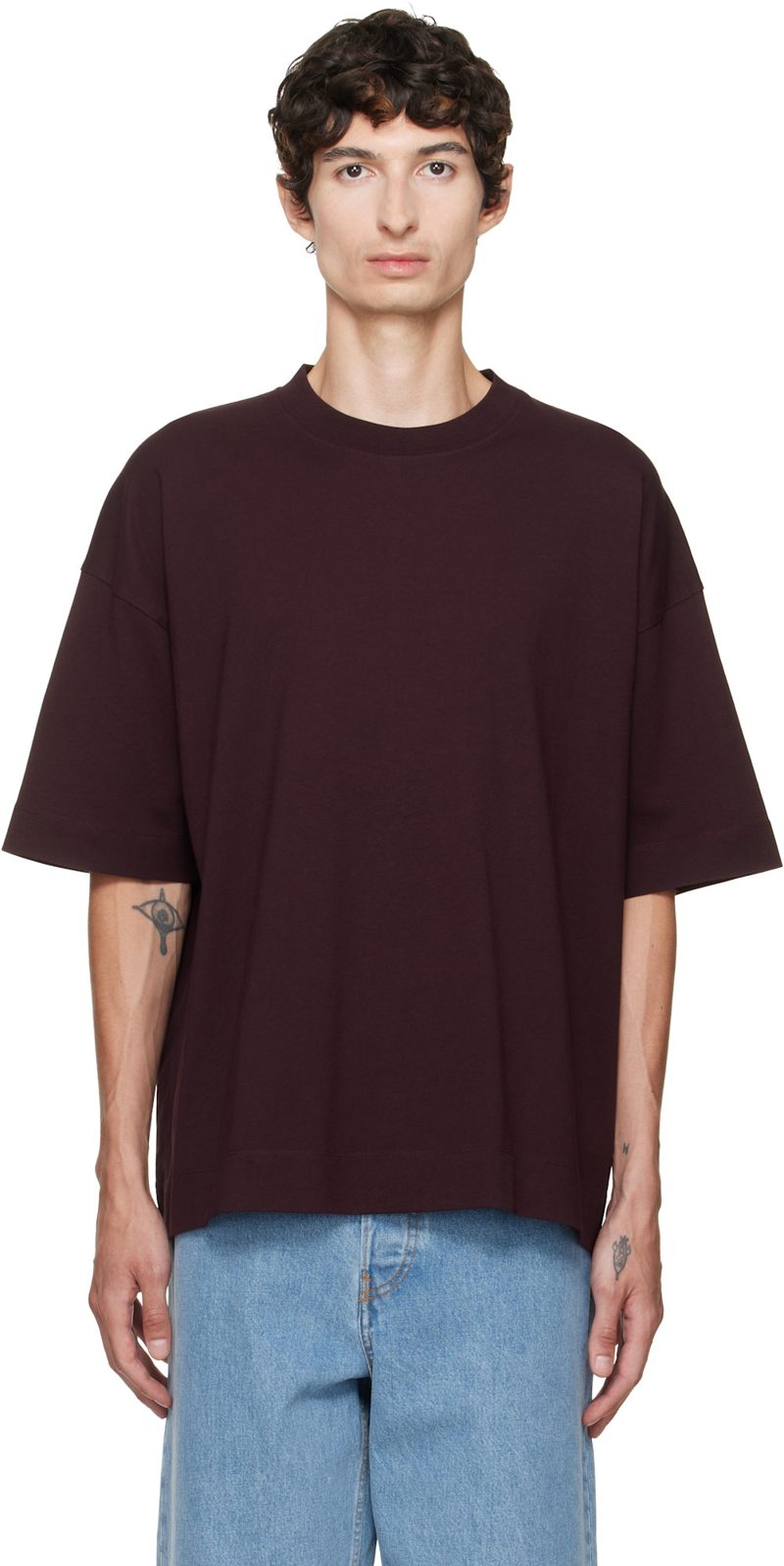 Burgundy Dropped Shoulder T-shirt 262358M213019