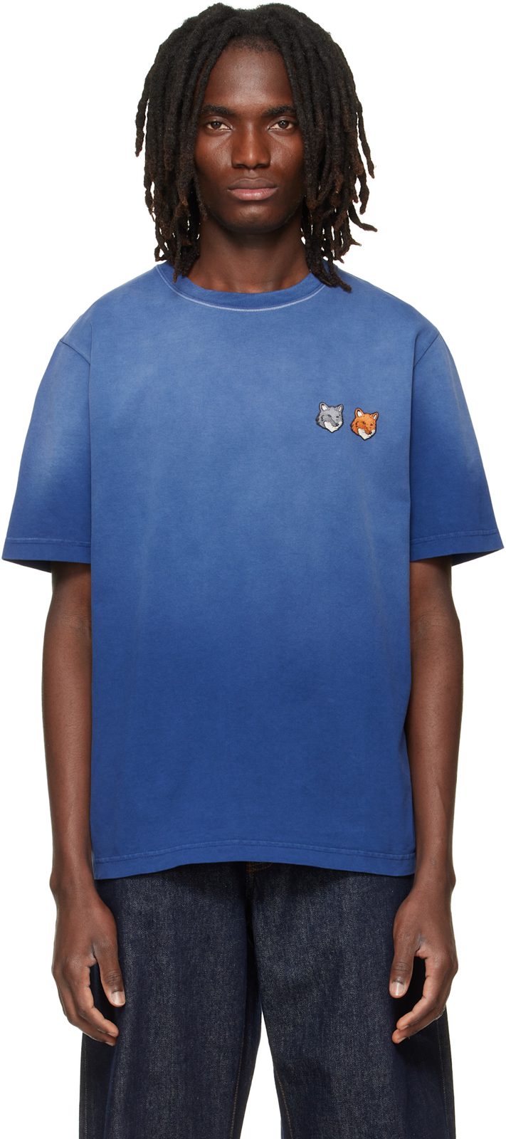 Maison Kitsune Navy Fox Head Regular T-shirt 262389M213051