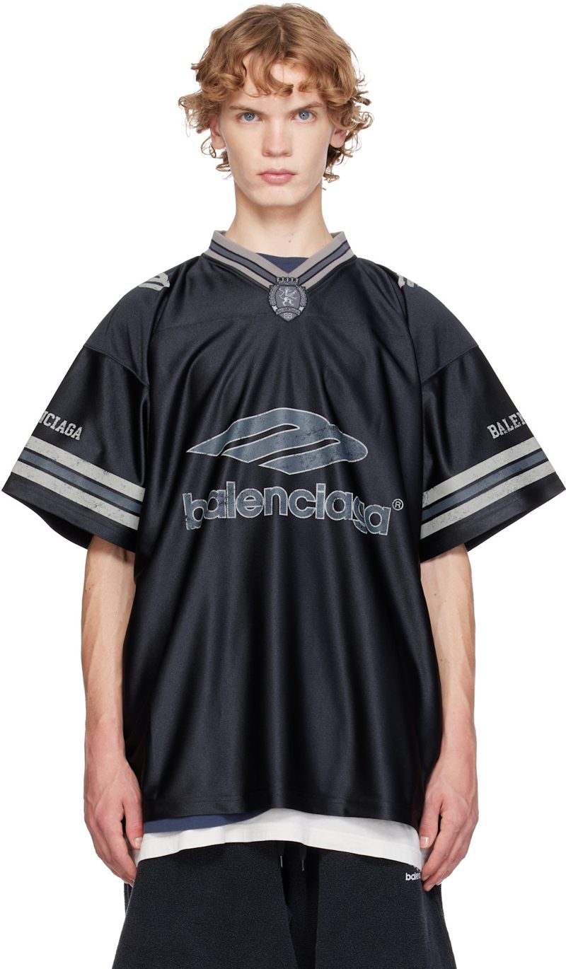 Black 3B Football V-Neck Oversized Jersey 261342M213015