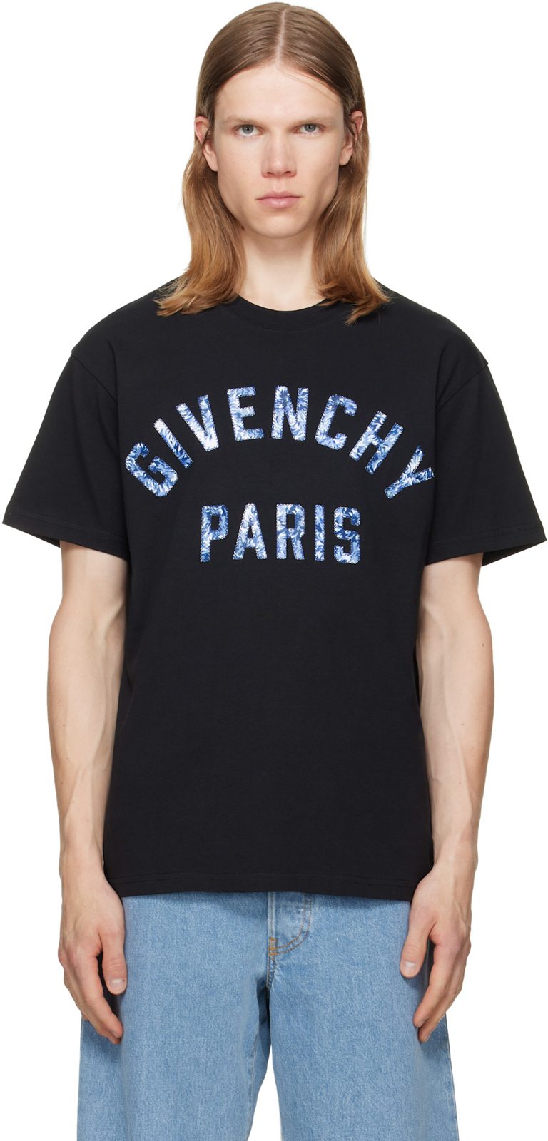 Black [지방시] Paris Pompom Embroidery T-shirt 262278M213015