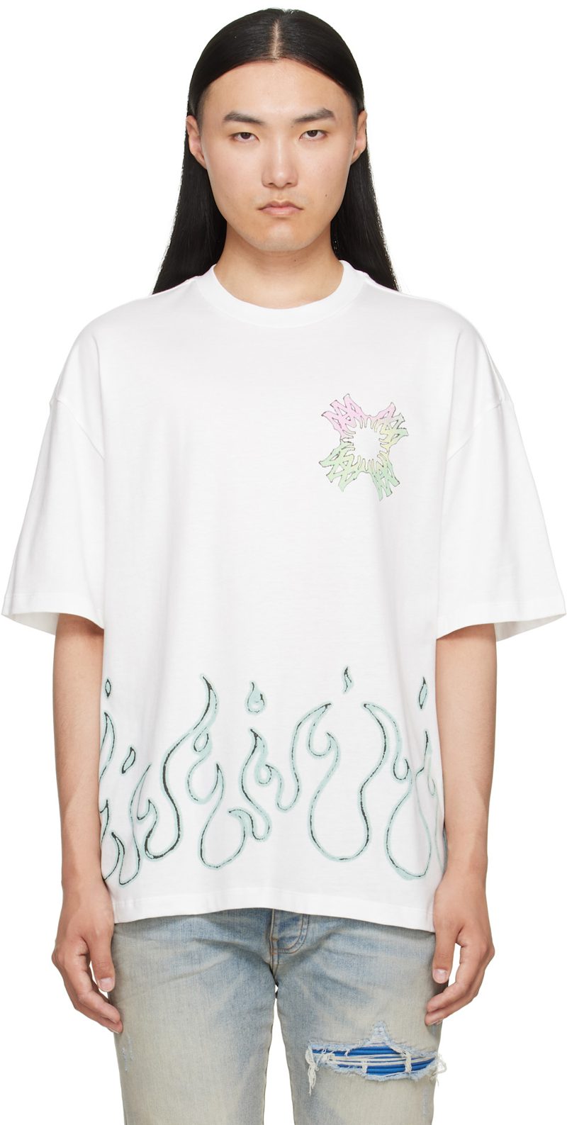 White MA Quad Flames Oversized T-shirt 262886M213007