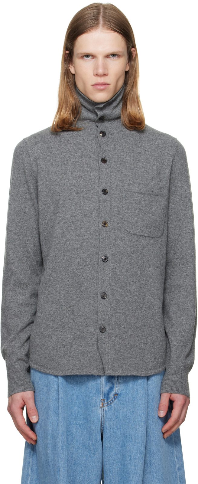 Gray Collar Cashmere Cardigan 262358M200022