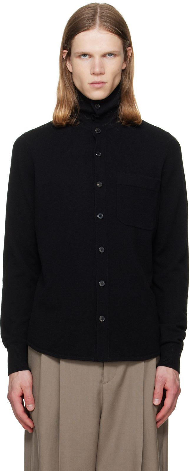 Black Collar Cashmere Cardigan 262358M200021