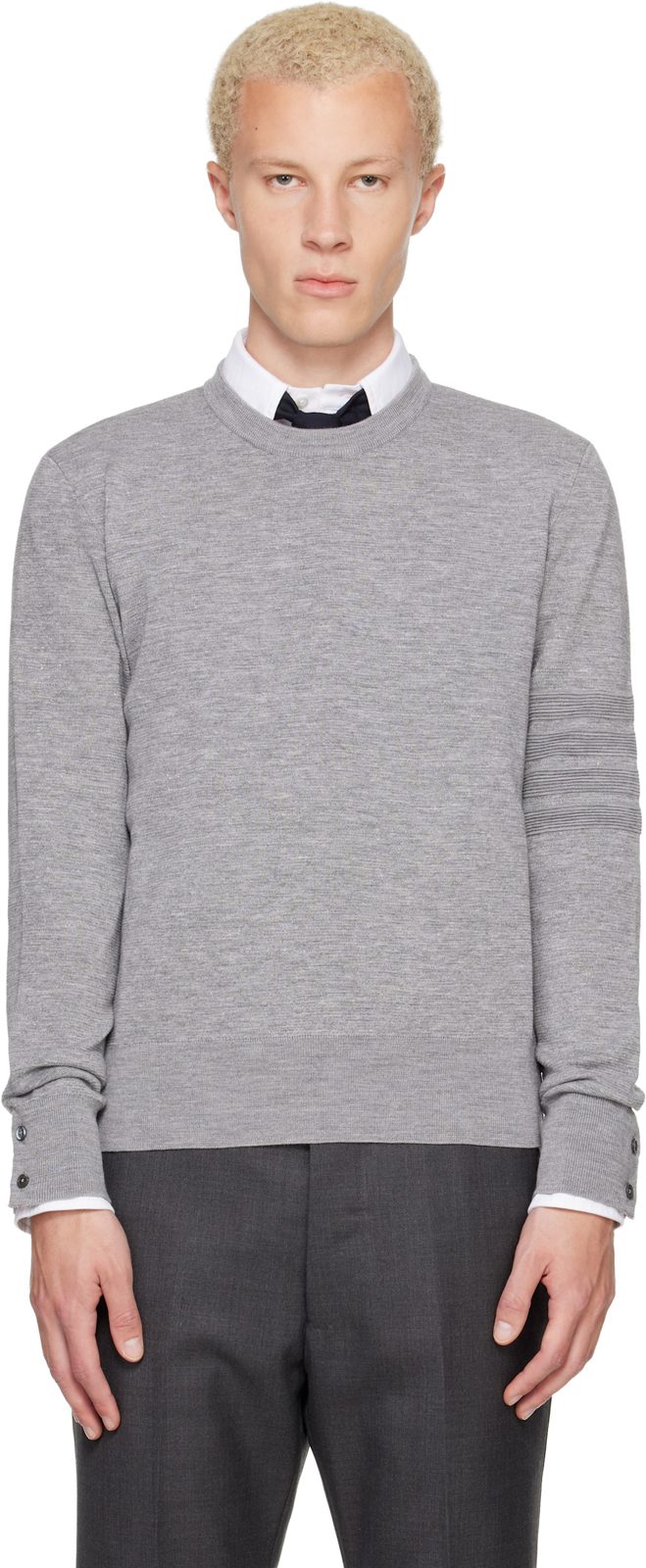 Gray Ottoman Milano Stitch 4-Bar Bomber Sweater 262381M201002