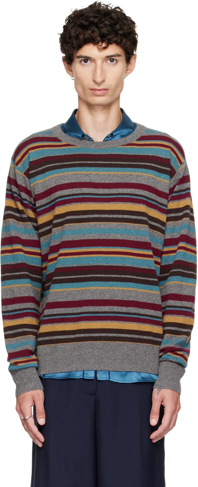 Gray Striped Sweater 262358M201030