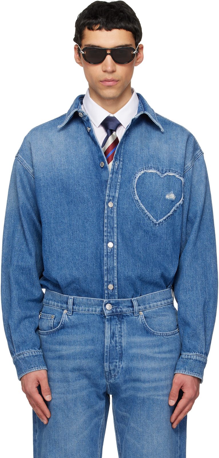 Moschino Blue Cotton Denim Shirt 261720M192000