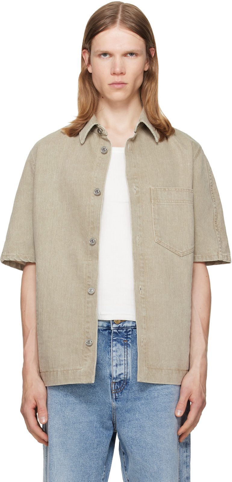Beige Faded Denim Shirt 262278M192014