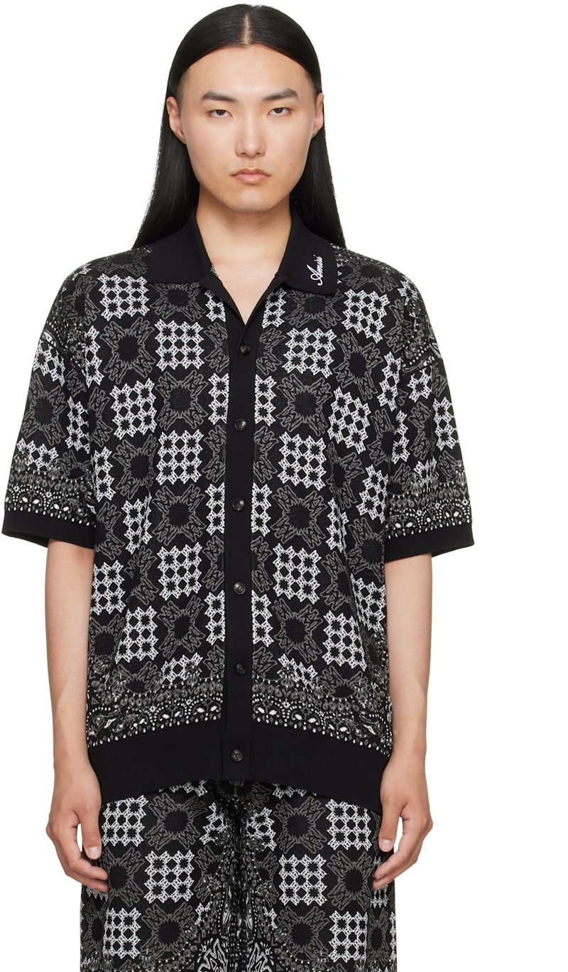 Black MA Quad Check Mesh Knit Shirt 262886M192007