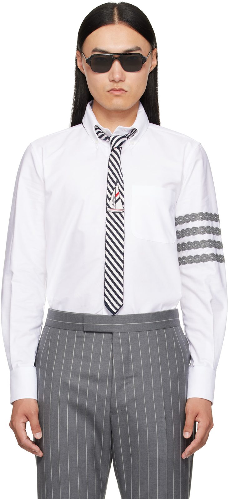 White 4-Bar Unraveling Cable Stitch Shirt 262381M192011