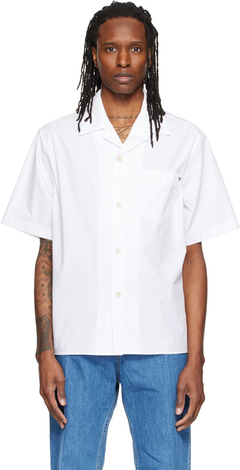 White Short Sleeve Cotton Poplin Shirt 262476M192005