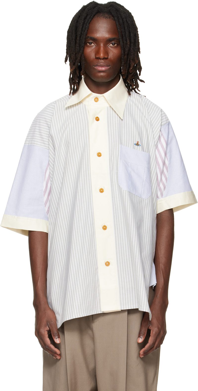 White S/S Asymmetric Collar Shirt 262314M192002