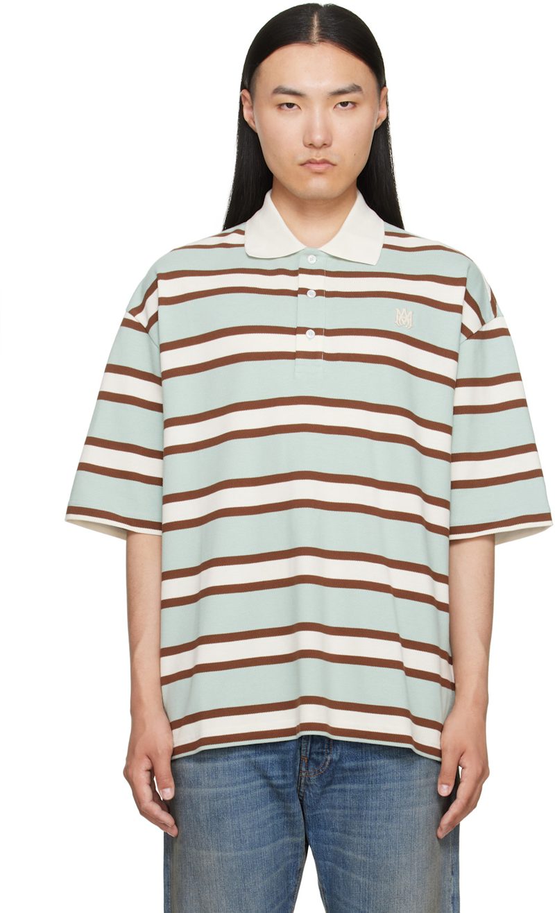 Blue & Brown MA Stripe Skate S/S Polo 262886M212001