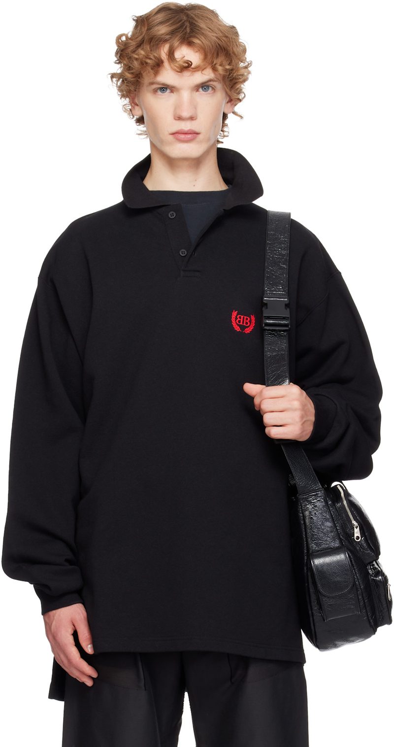 Black L/S Oversized Polo 261342M212001